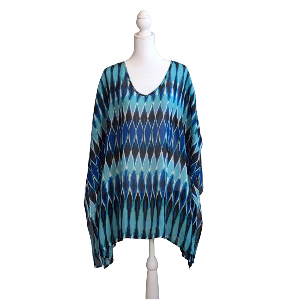 Elegant Blue Patterned Women's Blouse